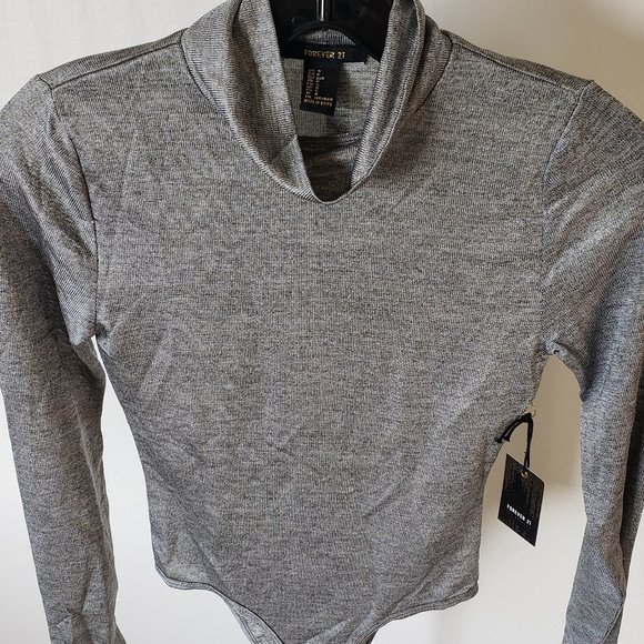 FOREVER 21 Silver Metallic Bodysuit Sexy!! SMALL - Picture 2 of 7